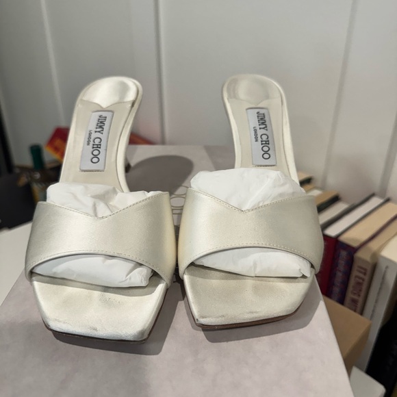 Jimmy Choo Ivory Satin Mules - Picture 1 of 5